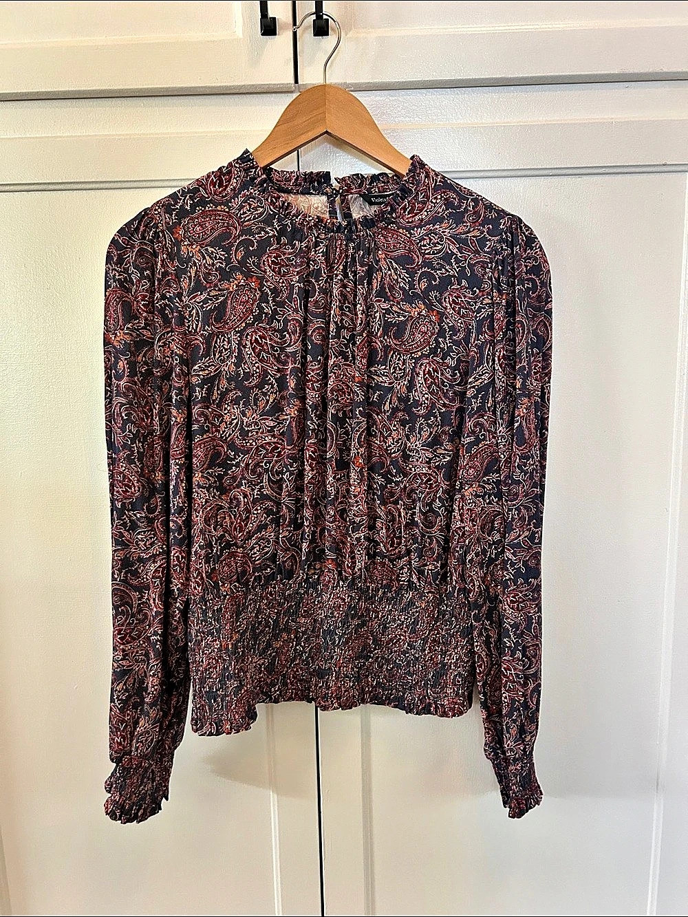 Violets & Roses Violette Smocked Blouse Paisley Blue & Red Medium
